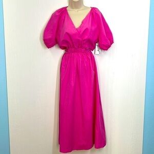 C+D+M - Bright Bold Barbie Pink Cutout Button Closure Maxi Dress Size Small